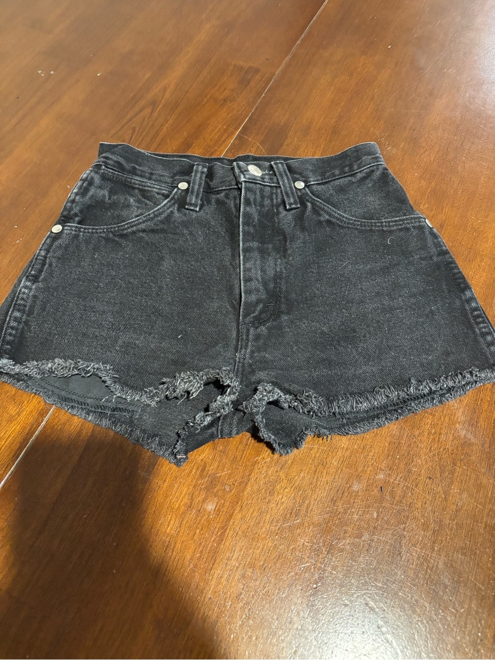 Wrangler Black Frayed Hem High-Waist Denim Shorts